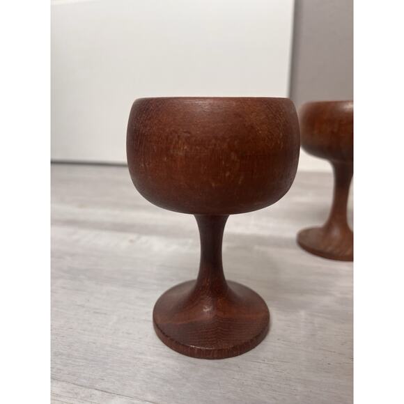 Vintage Teak Carved Stem Cups Mid Century Modern Set of 2 - Picture 9 of 10